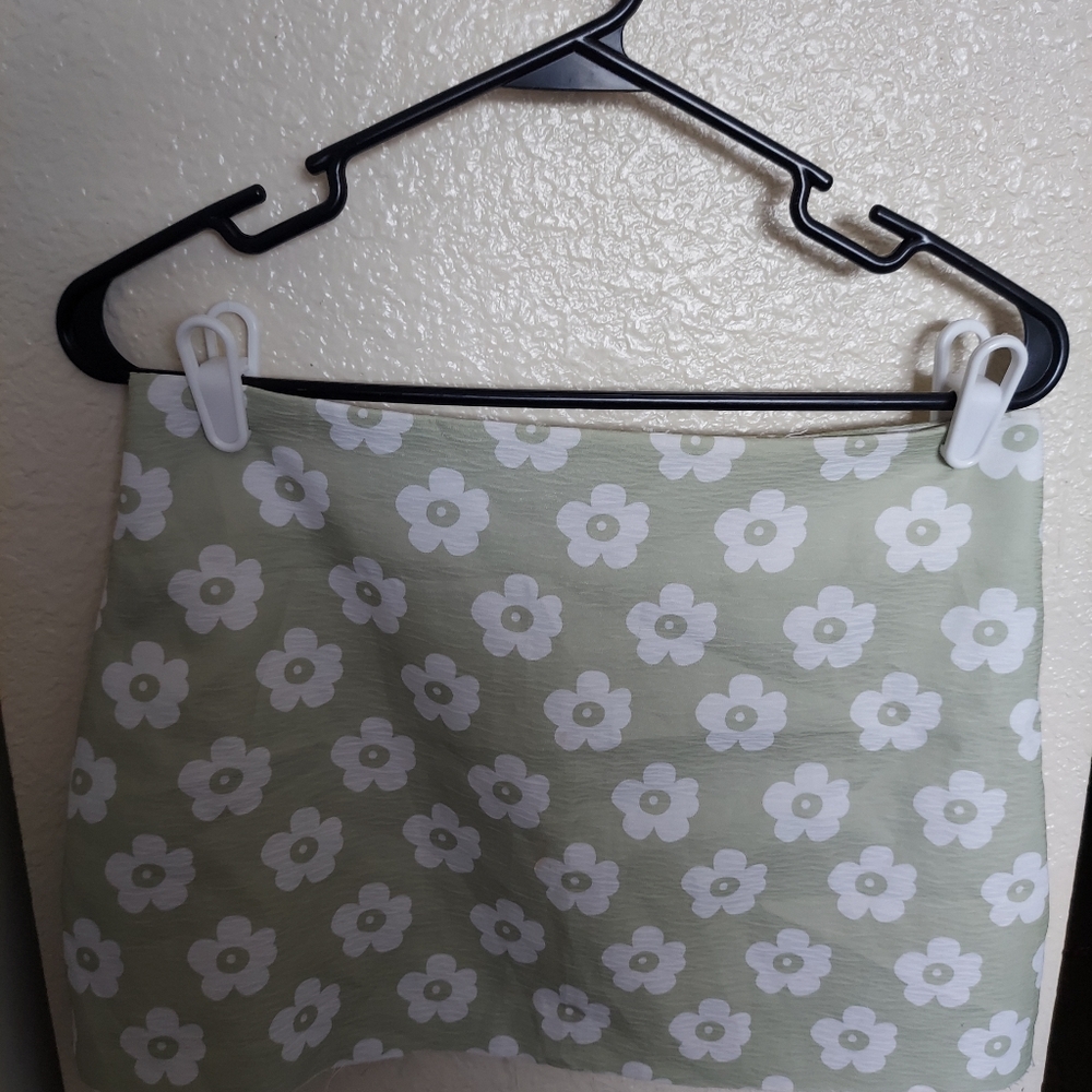 Green and White Flower Mini Skirt